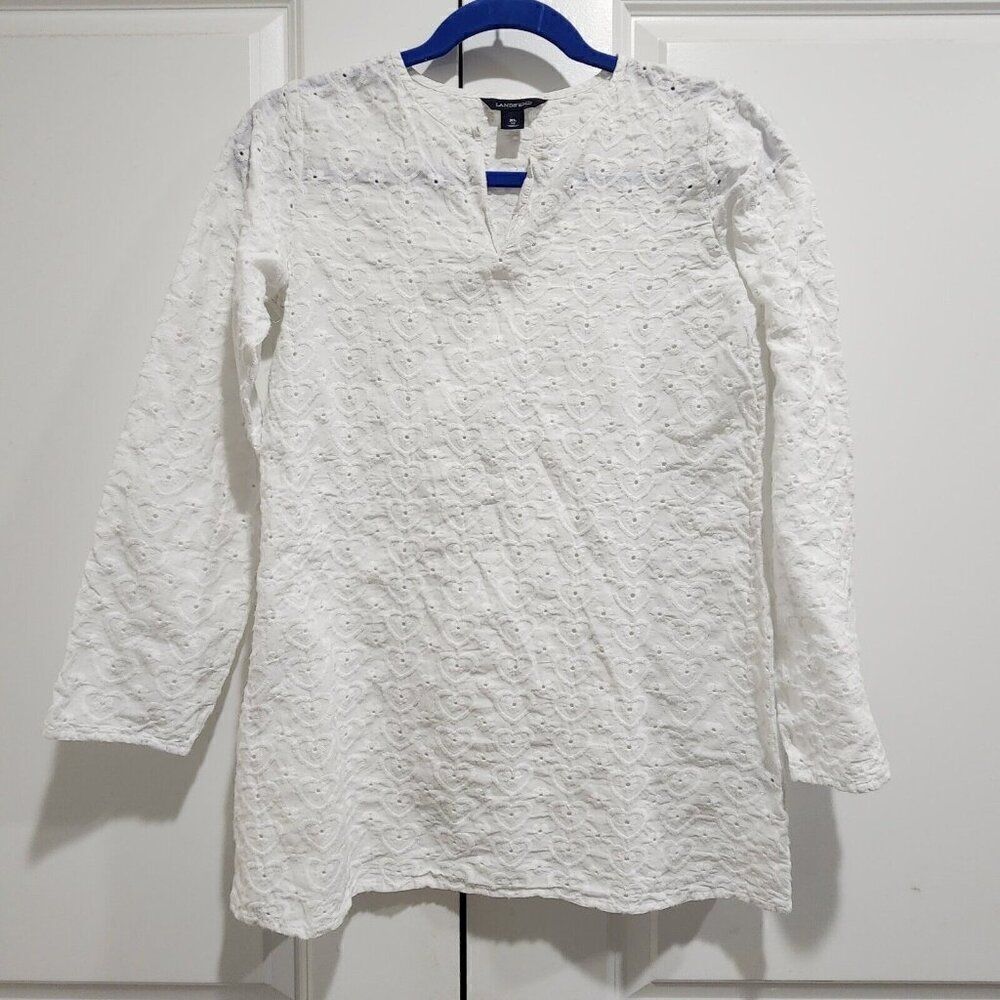 Lands' End Girls - XL/16 - White Long Sleeve Tunic Swim Cover